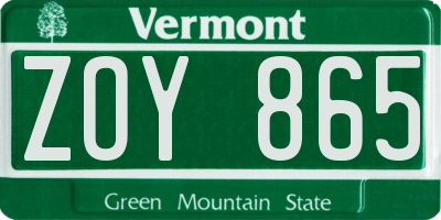VT license plate ZOY865