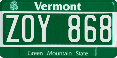 VT license plate ZOY868