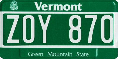 VT license plate ZOY870