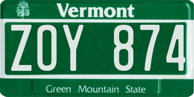 VT license plate ZOY874