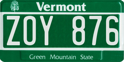 VT license plate ZOY876