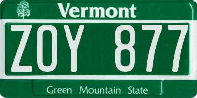 VT license plate ZOY877