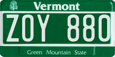 VT license plate ZOY880