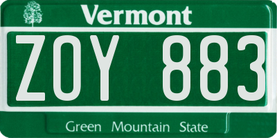 VT license plate ZOY883
