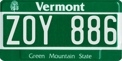 VT license plate ZOY886