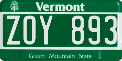 VT license plate ZOY893