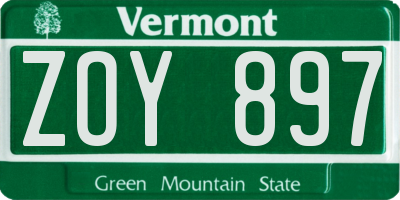 VT license plate ZOY897