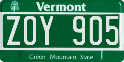 VT license plate ZOY905