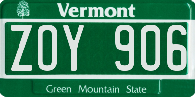 VT license plate ZOY906