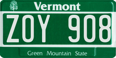 VT license plate ZOY908