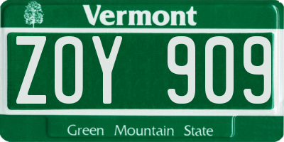 VT license plate ZOY909