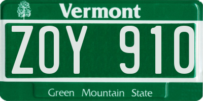VT license plate ZOY910