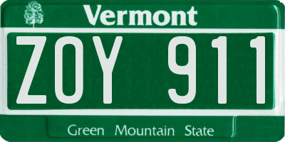 VT license plate ZOY911