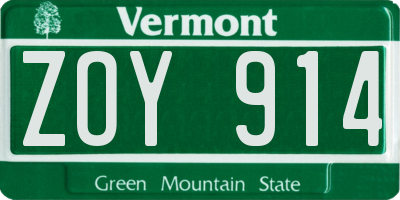 VT license plate ZOY914