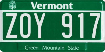 VT license plate ZOY917