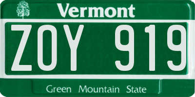 VT license plate ZOY919