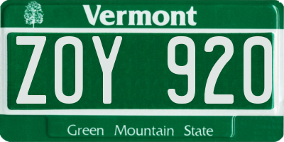 VT license plate ZOY920