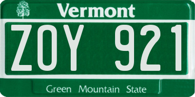 VT license plate ZOY921