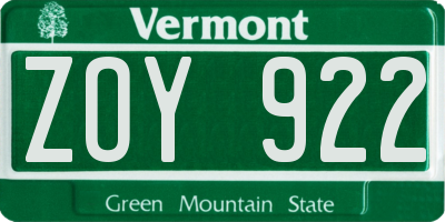 VT license plate ZOY922
