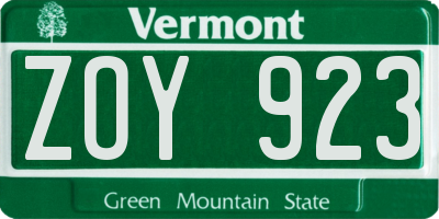 VT license plate ZOY923