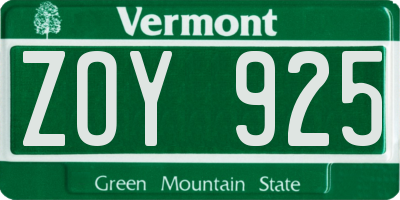 VT license plate ZOY925