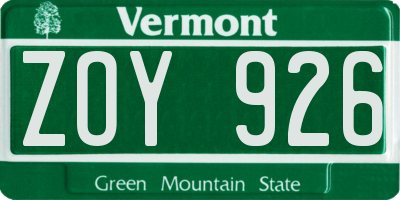 VT license plate ZOY926