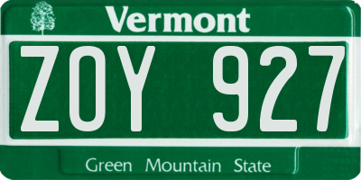 VT license plate ZOY927