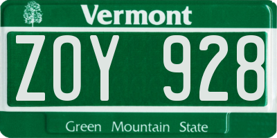 VT license plate ZOY928