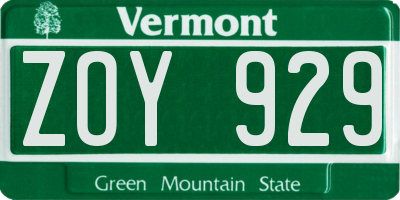 VT license plate ZOY929