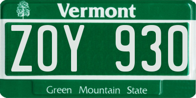 VT license plate ZOY930