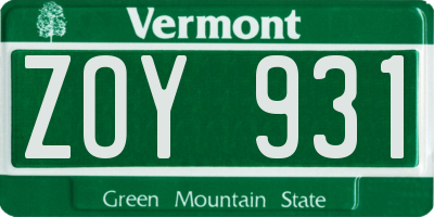 VT license plate ZOY931