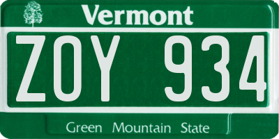 VT license plate ZOY934