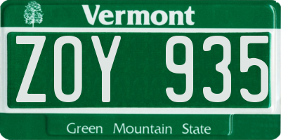 VT license plate ZOY935