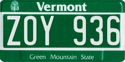 VT license plate ZOY936