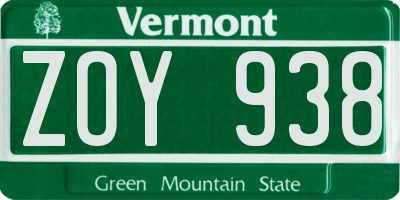 VT license plate ZOY938