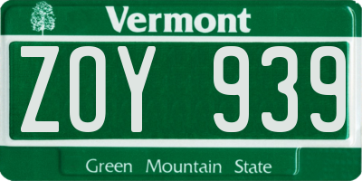 VT license plate ZOY939