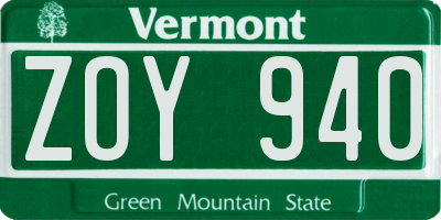 VT license plate ZOY940