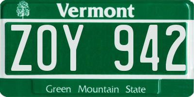 VT license plate ZOY942