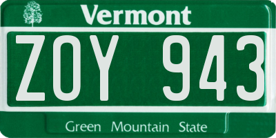 VT license plate ZOY943