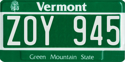 VT license plate ZOY945