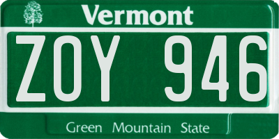 VT license plate ZOY946