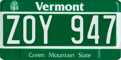 VT license plate ZOY947