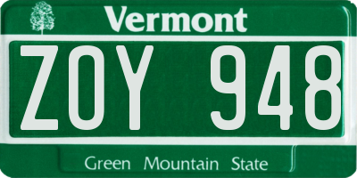 VT license plate ZOY948