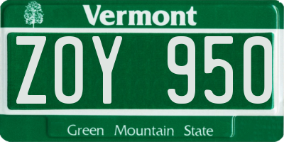 VT license plate ZOY950