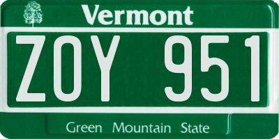 VT license plate ZOY951