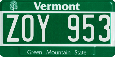 VT license plate ZOY953