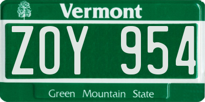 VT license plate ZOY954