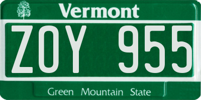 VT license plate ZOY955