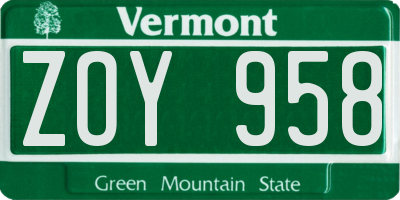 VT license plate ZOY958