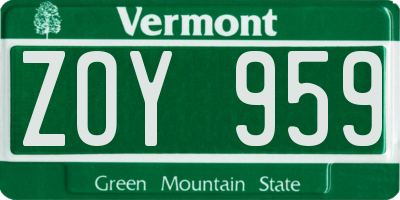 VT license plate ZOY959
